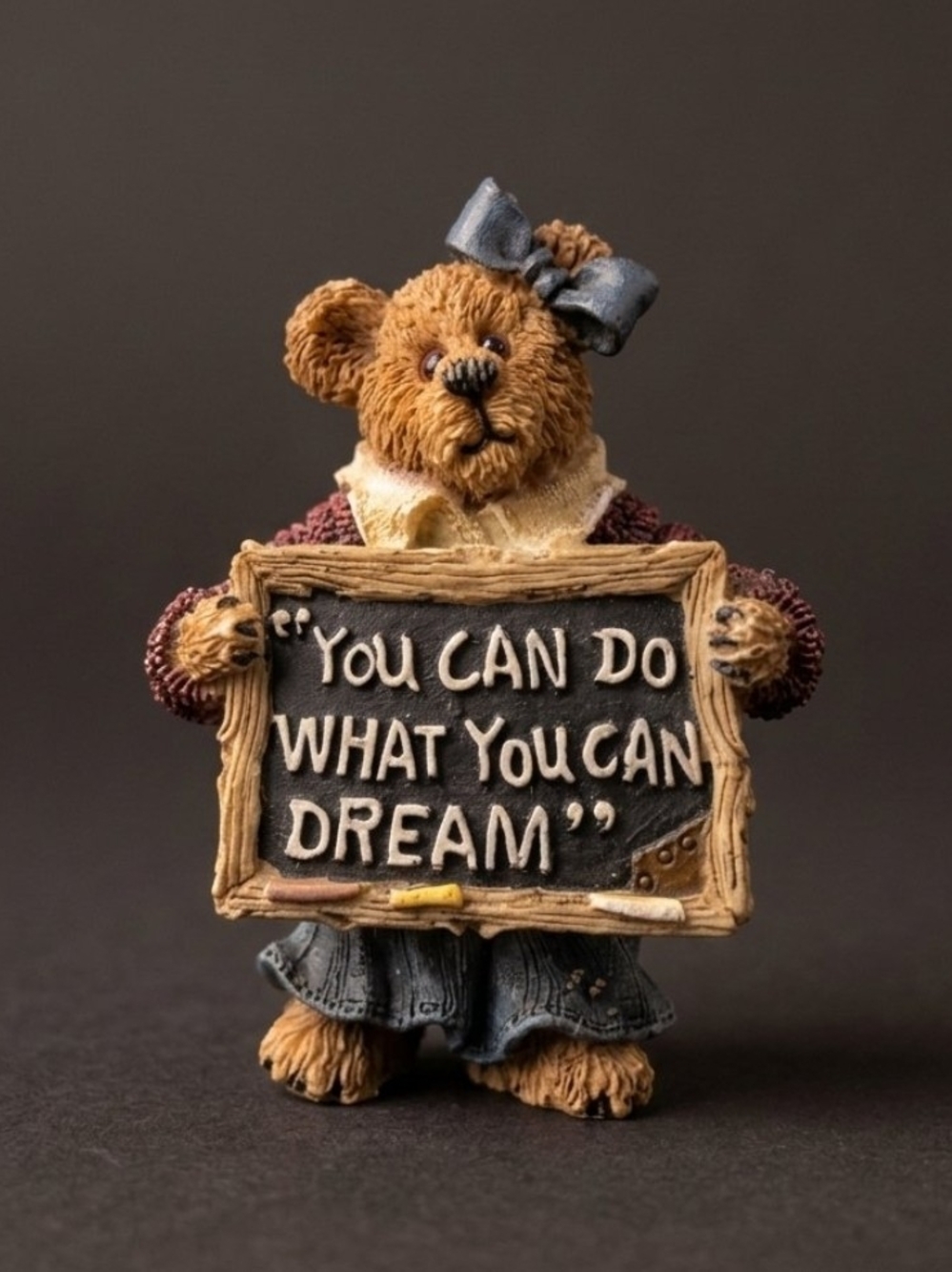Boyds Bears Brown Bear Brooch with Black Chalkboard and Blue Bow